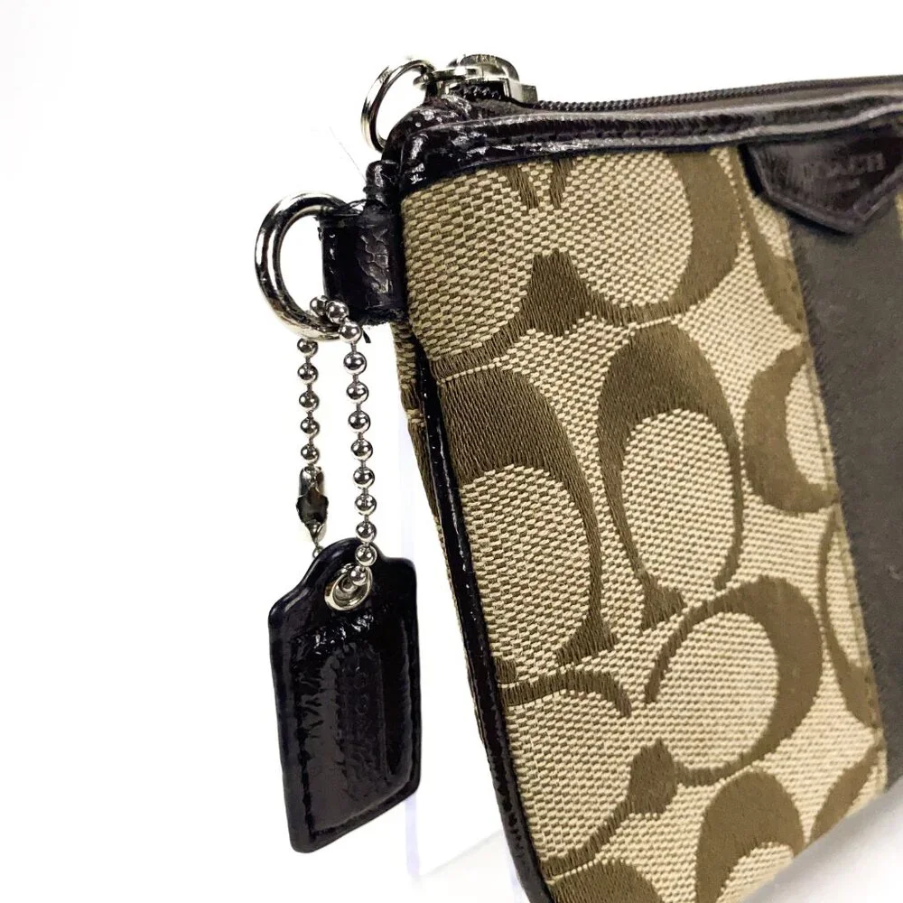 COACH Signature Canvas Wristlet Pouch w/Leather Trim - Picture 14 of 15